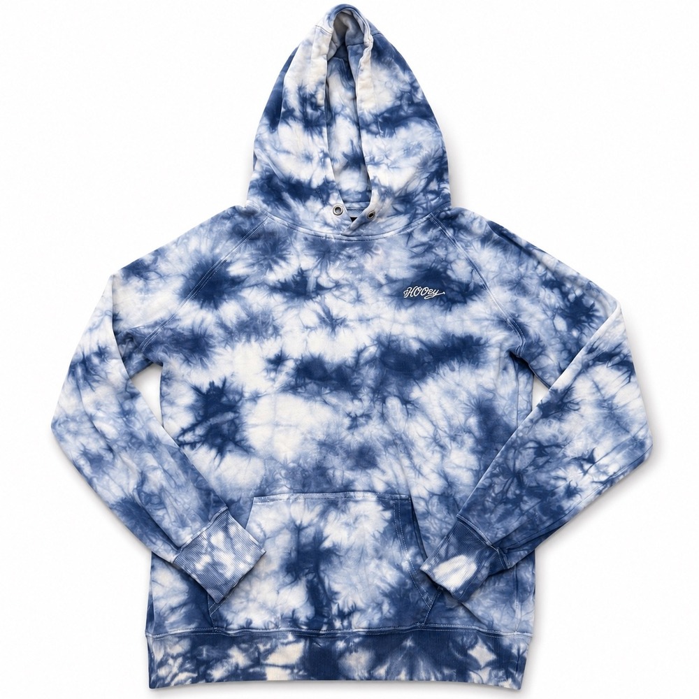 Hooey‎ Womens Tie Dye Hoodie Blue White Script Logo Pullover Sweatshirt Small